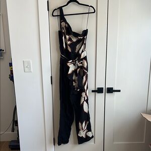 Anthropologie Black and White Floral Jumpsuit with Bold Design